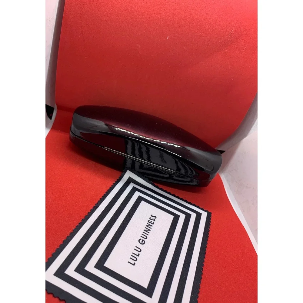 Lulu Guinness Black Patent Eyeglass Case Red Velvet Interior with Cleaning Cloth